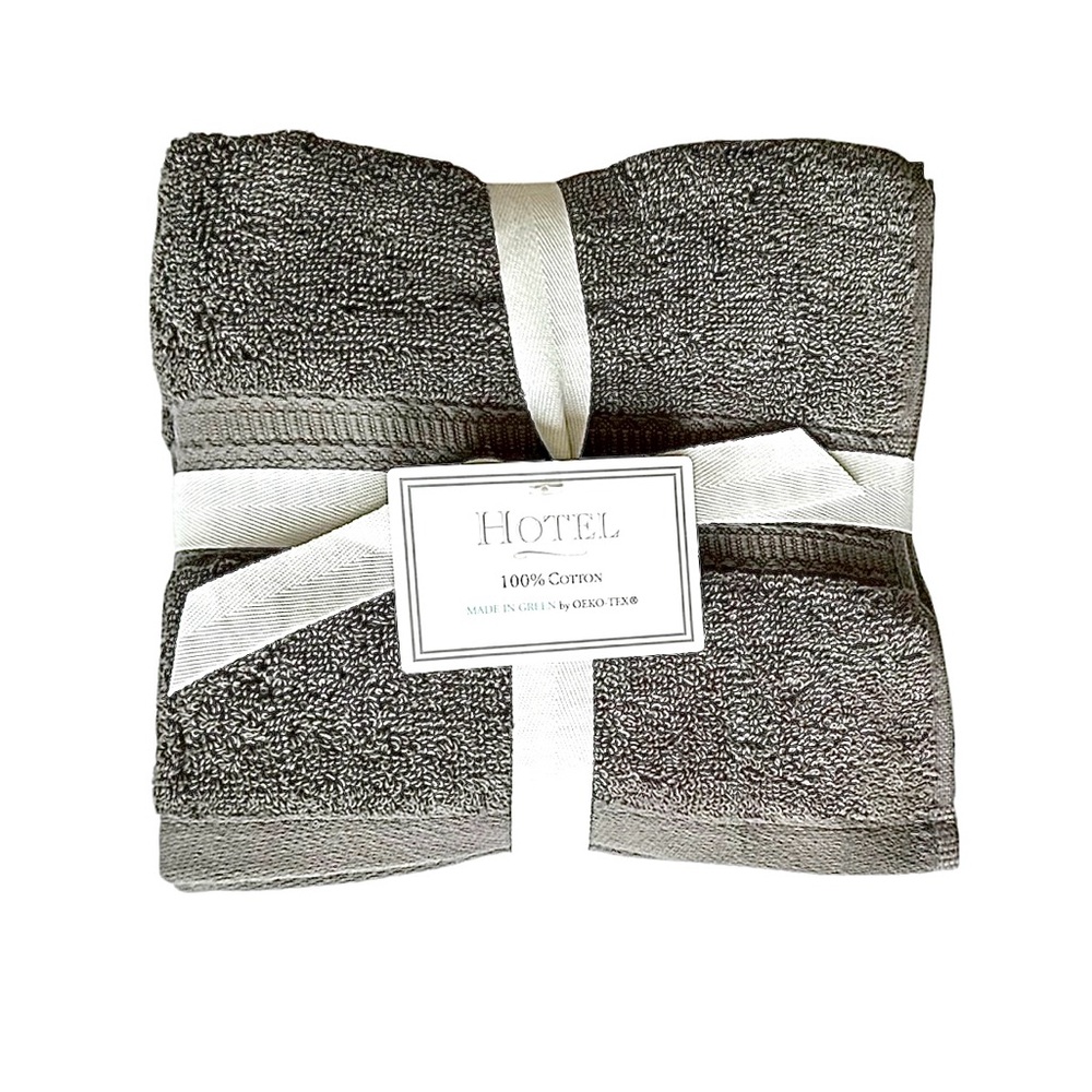 Hotel Cotton Hand Towels Set of 2 Charcoal Gray NEW WITH TAGS